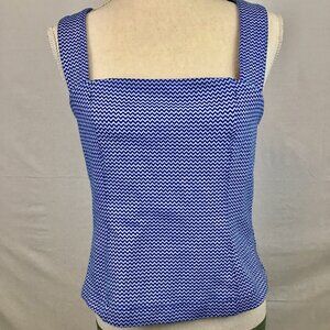 Maeve Anthropologie Blue Chevron Tank Top Criss Cross Strap Button Back Womens L